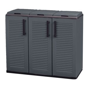 Armário baixo de polipropileno, linha eco easy, reciclagem seletiva 3 tampas, cinzento escuro, 102 x 37 x 84 cm