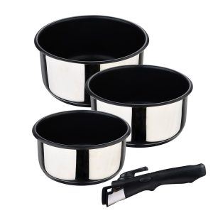 Kit 3 caçarola (ø16x8cm/ø18x9cm/ø20x10cm) em inoxidavel click & cook bergner