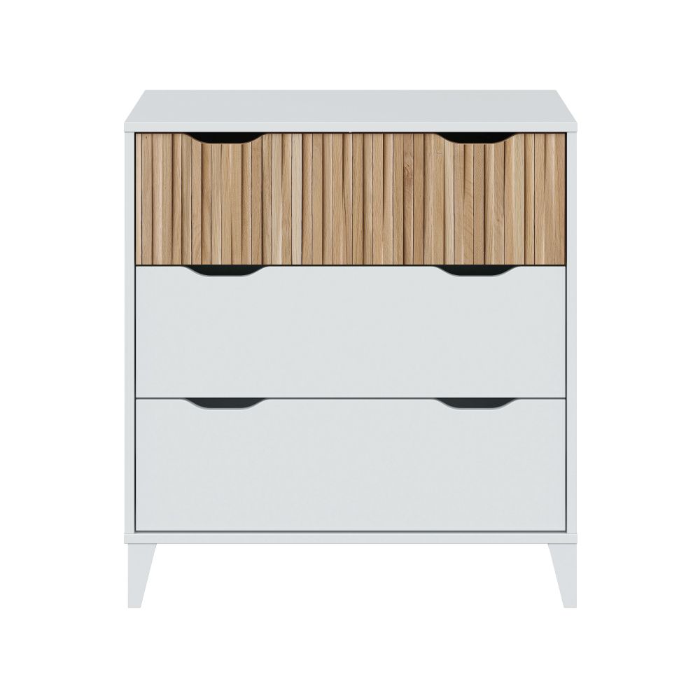 Cómoda com 3 gavetas, cor branco + natural