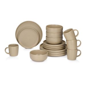 Serviço de louça cerâmica taupe 16 peças