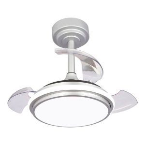 Ventoinha de teto, led 3cct, pás retráteis, antila mini xs, 35 w, 3000 lm, prateado, pás ø55 cm, aplique ø32 cm, altura 38 - 48 cm