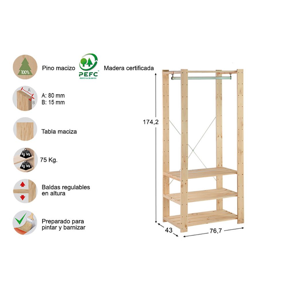 Kit estante evolution 76,5x38,5x174,5cm astigarraga