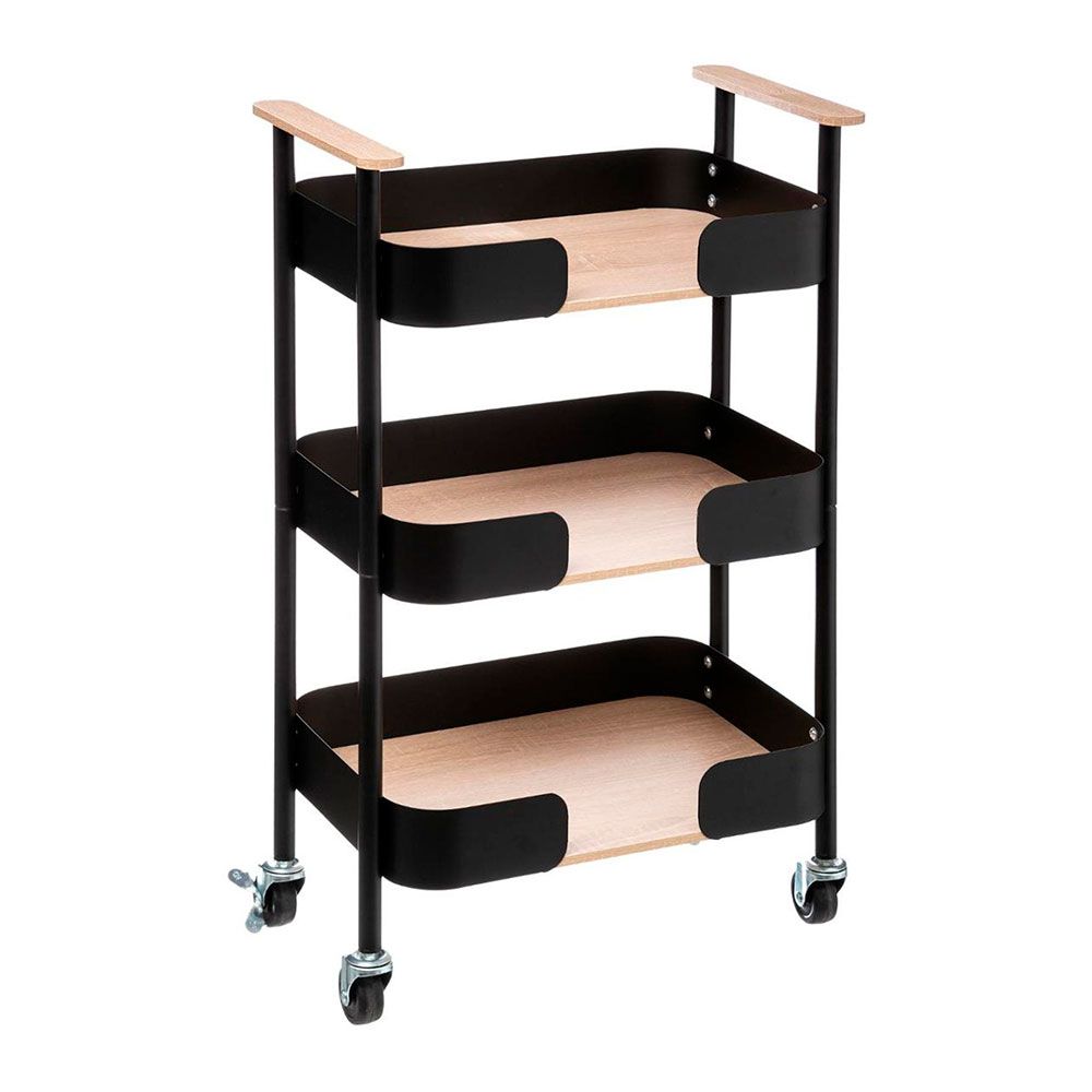 Carrinho utilitário de 3 andares, preto 45,5 x 28,5 x 75 cm