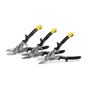 Tesoura para chapa de metal (corte esquerdo, direito e reto), conjunto de 3 peças