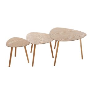 Mesa de centro de madeira modelo mileo, jogo de 3 peças