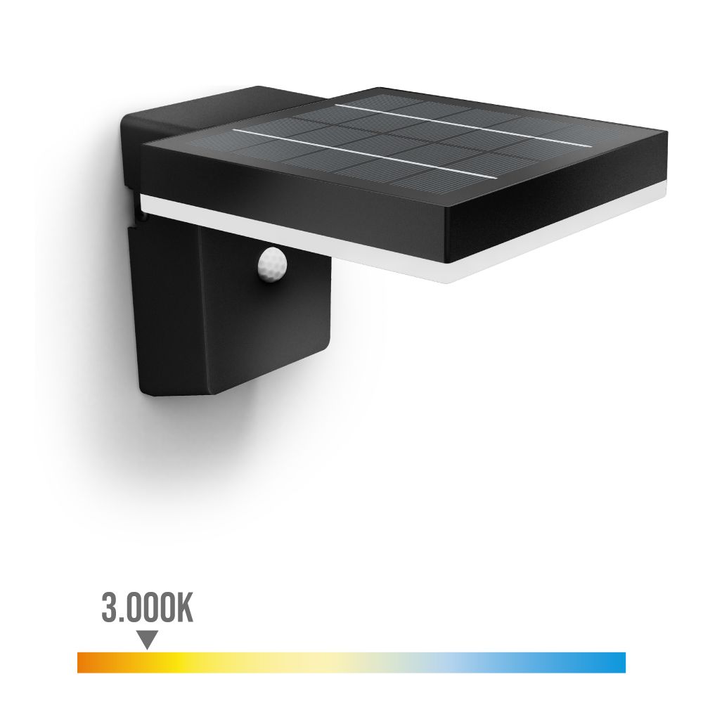 Aplique solar mural quadrado ultraeficiente,ip44 1,3w, 250im 3000k, luz quente, philips