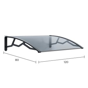 Marquese alveolar de policarbonato transparente de 4 mm com suportes cinza escuro, 80 x 120 cm