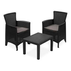 Conjunto de jardim forest 3 peças antracite + almofadas