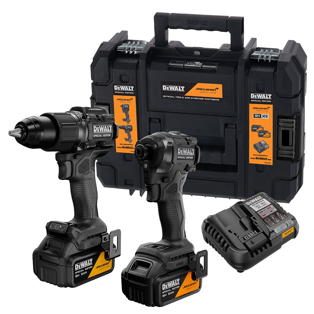 Kit mclaren xr 18 v, berbequim percutor dcd86 + apafusadora de impacto dcf86 + 2 baterias 5 ah + carregador