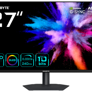 GIGABYTE GO27Q24A Monitor Gaming OLED 27” 2K QHD - 2560 x 1440, 240Hz, 0.03ms, 400 cd/m², FreeSync Premium, G-Sync Compatible, HDMI 2.1, DisplayPort 1.4
