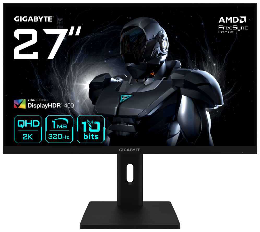 GIGABYTE G27Q3 Monitor Gaming 27” 2K QHD - 2560 x 1440, 320Hz, 1ms, 350 cd/m², FreeSync Premium, Display HDR400, HDMI 2.0, DisplayPort 1.4
