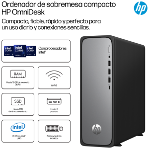 HP OmniDesk Slim Desktop S03-0020ns PC Intel® Core™ i3 i3-14100 8 GB DDR5-SDRAM 512 GB SSD FreeDOS Torre Prata