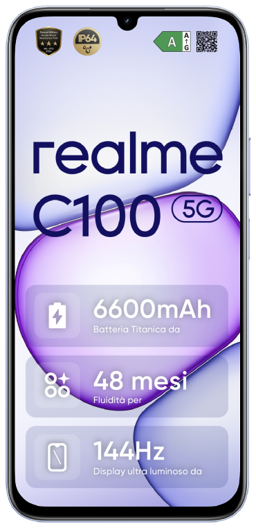 realme C100 5G 17,3 cm (6.8") SIM doble Android 16.0 USB Tipo C 4 GB 256 GB 6600 mAh Púrpura