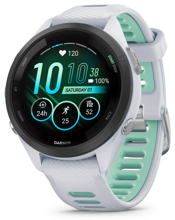 Garmin Forerunner 265S 2,79 cm (1.1") AMOLED 42 mm Digital 360 x 360 Pixeles Ecrã táctil preto , branco Wifi GPS (satélite)